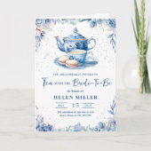 Uitnodiging voor bruidsthee, bruiloft brunch blauw (Voorkant)