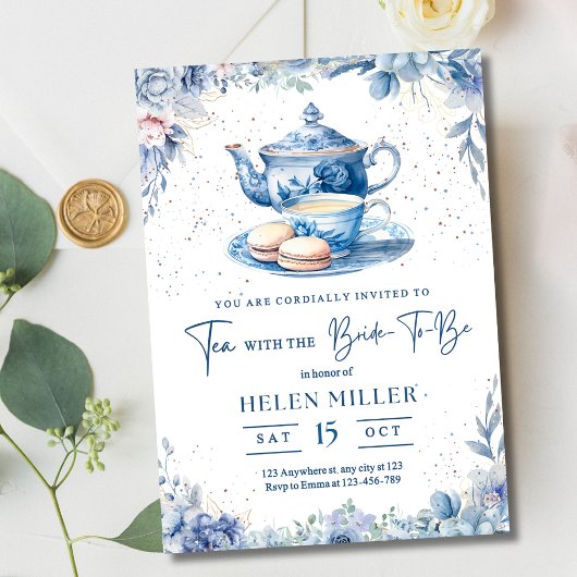 Uitnodiging voor bruidsthee, bruiloft brunch blauw