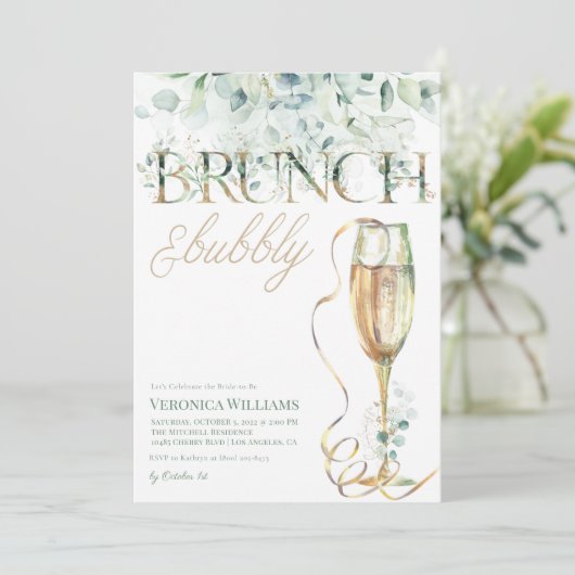Uitnodiging voor bruidsuitje met brunch en bubbels (Staand voorkant)
