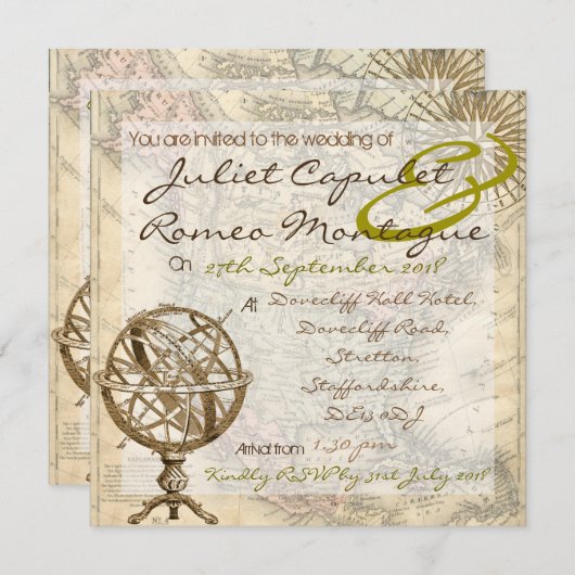 Uitnodiging voor  bruiloft (Voorkant / Achterkant)