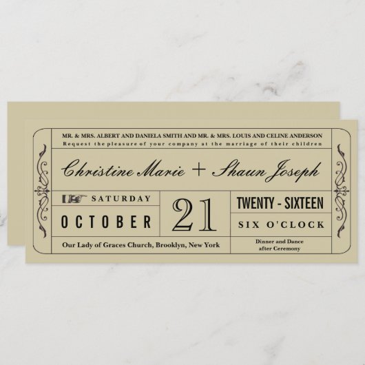 Uitnodiging voor  bruiloft (Voorkant / Achterkant)