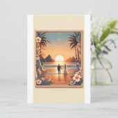 Uitnodiging voor bruiloft bij zonsondergang aan he (Staand voorkant)