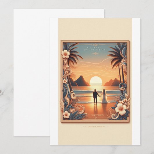 Uitnodiging voor bruiloft bij zonsondergang aan he (Voorkant / Achterkant)