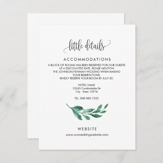 Uitnodiging voor bruiloft - bijsluitingskaart, kaa informatiekaartje (Voorkant / Achterkant)