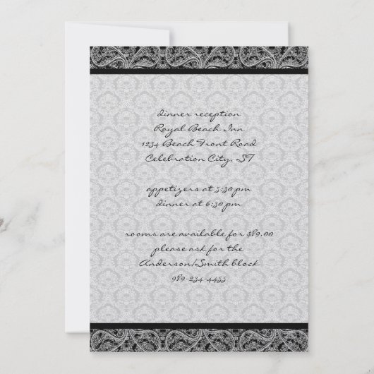  uitnodiging voor bruiloft Black Damask Wedding (Achterkant)