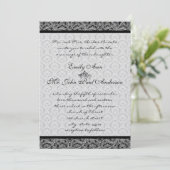 uitnodiging voor bruiloft Black Damask Wedding (Staand voorkant)