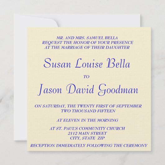 Uitnodiging voor bruiloft—Blauw & goud (Achterkant)