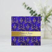 Uitnodiging voor bruiloft—Blauw & goud (Staand voorkant)