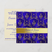 Uitnodiging voor bruiloft—Blauw & goud (Voorkant / Achterkant)