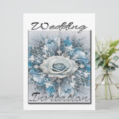 Uitnodiging voor bruiloft Boeket in blauw en wit (Staand voorkant)