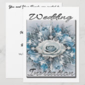 Uitnodiging voor bruiloft Boeket in blauw en wit (Voorkant / Achterkant)