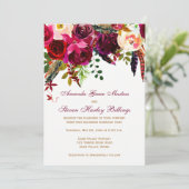 Uitnodiging voor bruiloft - Bourgondische bloemen, (Staand voorkant)