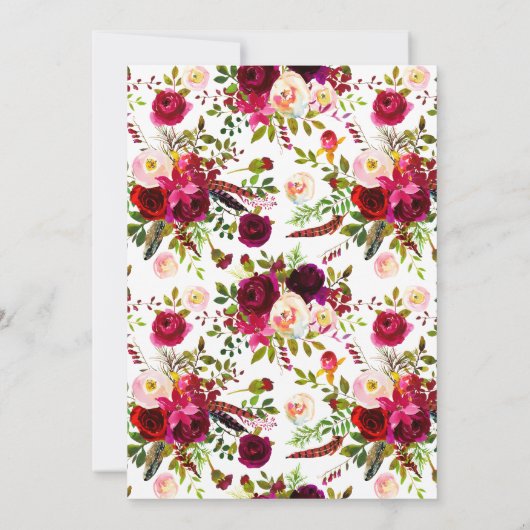 Uitnodiging voor bruiloft - Bourgondische bloemen, (Achterkant)