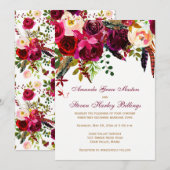 Uitnodiging voor bruiloft - Bourgondische bloemen, (Voorkant / Achterkant)