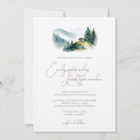 Uitnodiging voor bruiloft - Cabin in Waterverf (Voorkant)