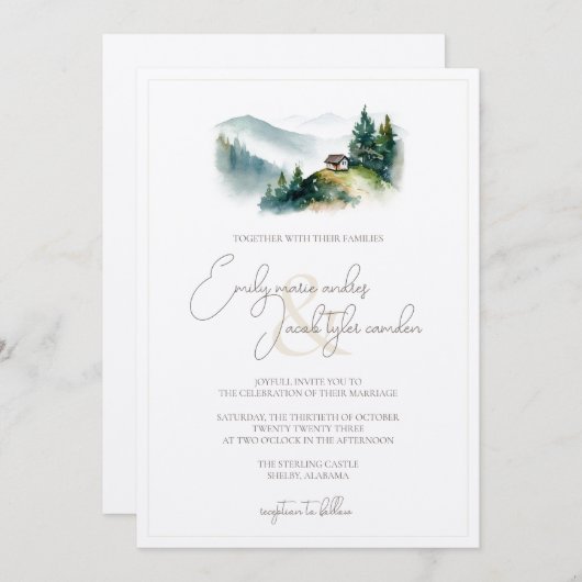 Uitnodiging voor bruiloft - Cabin in Waterverf (Voorkant / Achterkant)