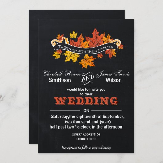  uitnodiging voor bruiloft Chalkboard (Voorkant / Achterkant)