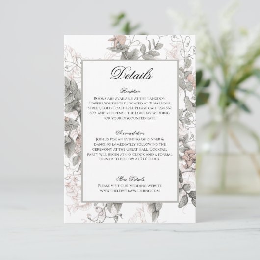 Uitnodiging voor bruiloft Details Informatie Informatiekaartje (Staand voorkant)