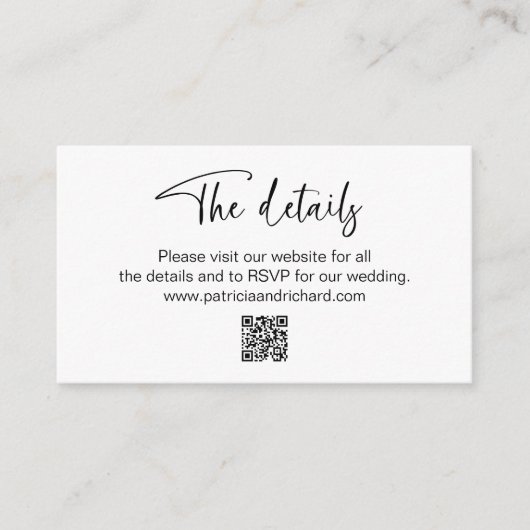 Uitnodiging voor bruiloft Details QR Online RSVP Informatiekaartje (Voorkant)