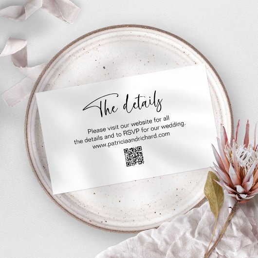 Uitnodiging voor bruiloft Details QR Online RSVP Informatiekaartje