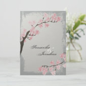 Uitnodiging voor bruiloft - Elegant Grey Cherry Bl (Staand voorkant)