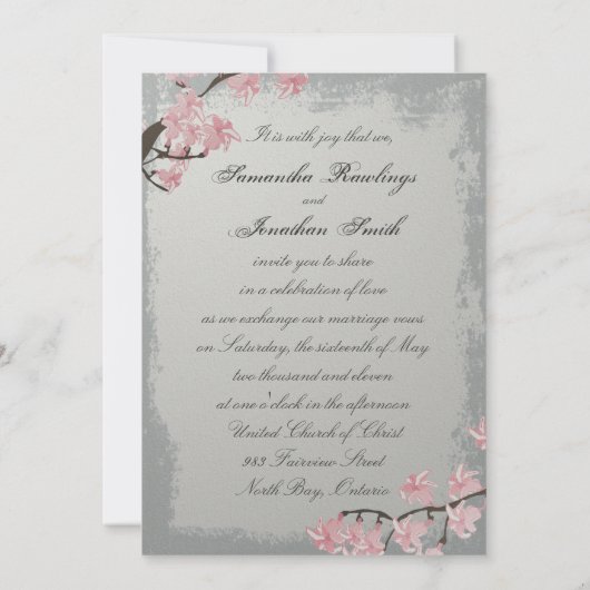 Uitnodiging voor bruiloft - Elegant Grey Cherry Bl (Achterkant)