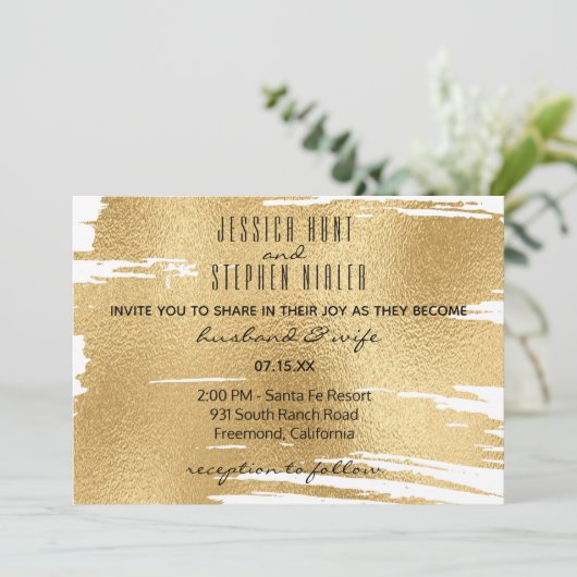 Uitnodiging voor bruiloft Elegant in zwart en goud (Staand voorkant)