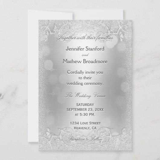 Uitnodiging voor bruiloft Elegant Silver Faux Glit (Voorkant)