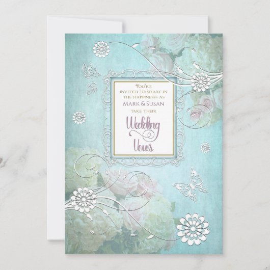 Uitnodiging voor bruiloft, elegante Floral, vlinde (Voorkant)