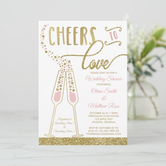 Uitnodiging voor bruiloft, Faux Glitter/Folie (Staand voorkant)