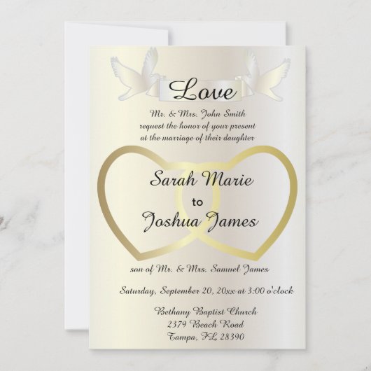 Uitnodiging voor bruiloft - Golden Hearts thema (Voorkant)