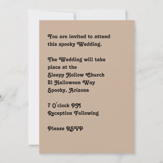 Uitnodiging voor bruiloft Halloween in Tan (Achterkant)