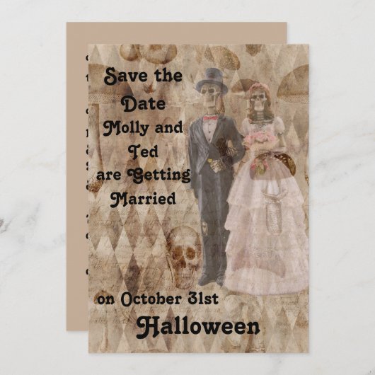 Uitnodiging voor bruiloft Halloween in Tan (Voorkant / Achterkant)