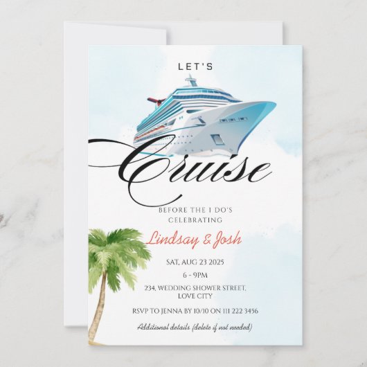 Uitnodiging voor bruiloft/huwelijk feest cruise ko (Voorkant)