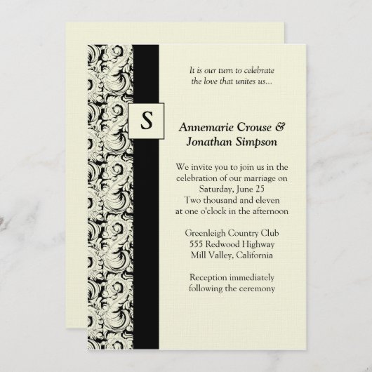  uitnodiging voor bruiloft in Black en Cream Damas (Voorkant / Achterkant)