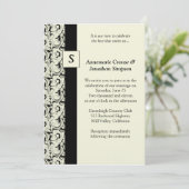  uitnodiging voor bruiloft in Black en Cream Damas (Staand voorkant)