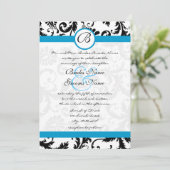 Uitnodiging voor bruiloft in Bright Aqua Damask Sw (Staand voorkant)