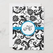 Uitnodiging voor bruiloft in Bright Aqua Damask Sw (Achterkant)