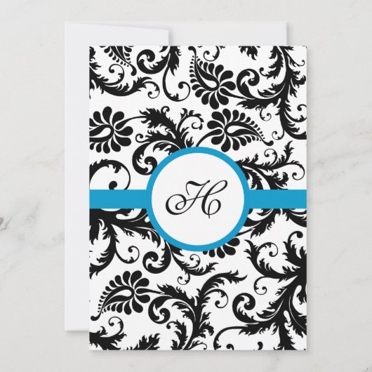 Uitnodiging voor bruiloft in Bright Aqua Damask Sw (Achterkant)