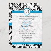 Uitnodiging voor bruiloft in Bright Aqua Damask Sw (Voorkant / Achterkant)