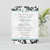 Uitnodiging voor bruiloft in Bright Aqua Damask Sw (Staand voorkant)