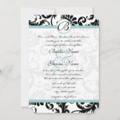 Uitnodiging voor bruiloft in Bright Aqua Damask Sw (Voorkant)