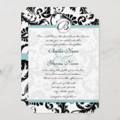 Uitnodiging voor bruiloft in Bright Aqua Damask Sw (Voorkant / Achterkant)