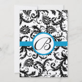 Uitnodiging voor bruiloft in Bright Aqua Damask Sw (Achterkant)