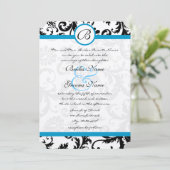 Uitnodiging voor bruiloft in Bright Aqua Damask Sw (Staand voorkant)