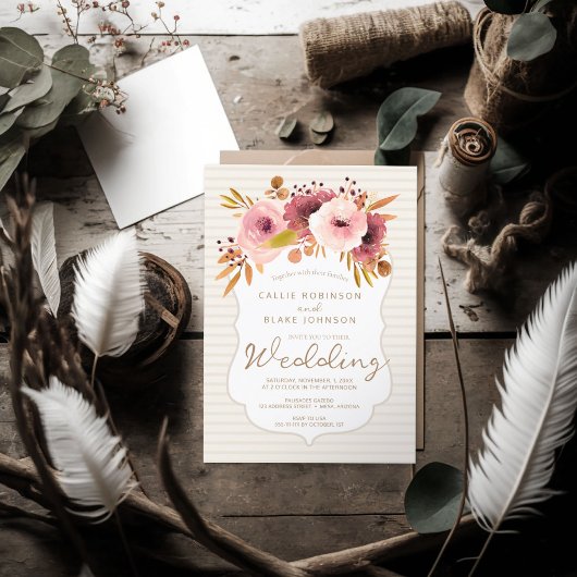 Uitnodiging voor bruiloft in Modern Boho Blush Flo