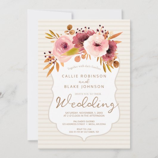 Uitnodiging voor bruiloft in Modern Boho Blush Flo (Voorkant)