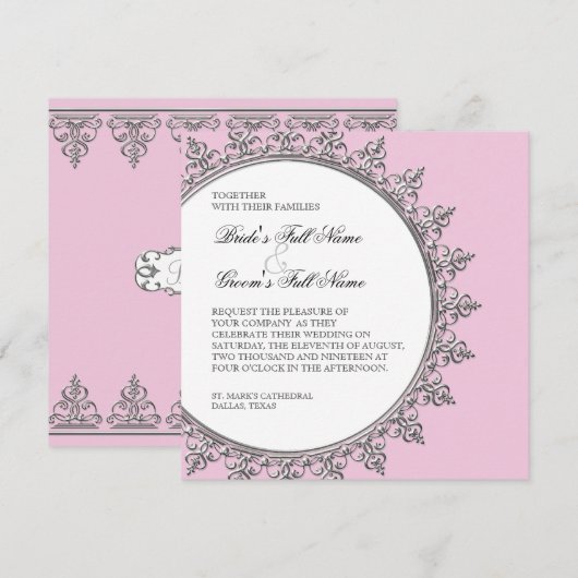 Uitnodiging voor bruiloft - Klassieke Baroque werv (Voorkant / Achterkant)