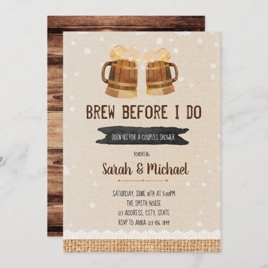 Uitnodiging voor bruiloft met bier brouwen (Voorkant / Achterkant)