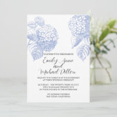 Uitnodiging voor bruiloft met Blue Hydrangea (Staand voorkant)